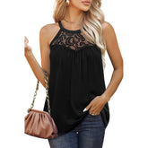 Lace Pleated Sleeveless Tank T-Shirt