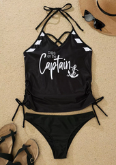 Dibs On The Captain Anchor Halter Tankini Set - Black