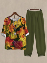 Maple Leaf Print Casual Two Piece Suits