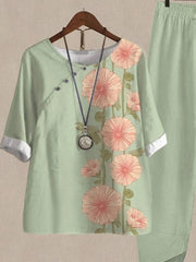 Floral Print Casual Two-piece Suits