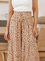 Wide-leg Leopard Print Ruffled Trousers