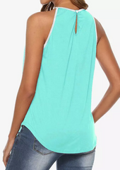 Coconut Tree Lace Splicing Button Tank