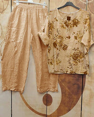 Floral Print Crew Neck Two Piece Suit