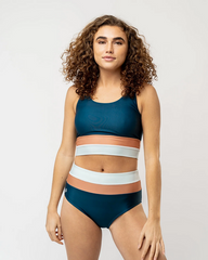 High-Waist Square Neck Colorblock Flow Cut Back Crop Bikini Set