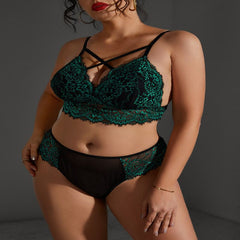 Plus Size Green Lace Bra Panties Set