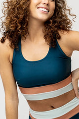 High-Waist Square Neck Colorblock Flow Cut Back Crop Bikini Set