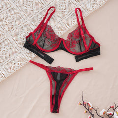 Sexy Thin Flower Embroidered Bra and Panty Set
