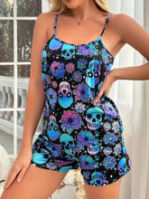 Halloween skull bone flower print suspender top shorts home wear pajamas set