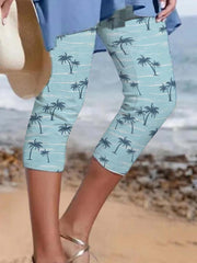 Resort Style Coconut Tree Printed Mid Length Leggings