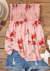 Floral Smocked Strapless Bandeau Tank
