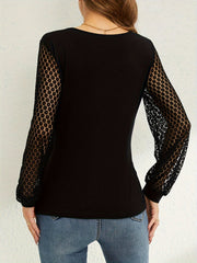 Solid Color Stitching Lace Lantern Sleeve Loose Cross T-Shirt