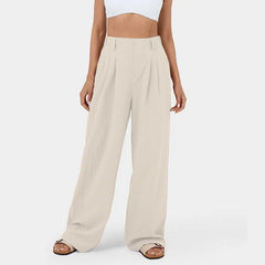 High Waisted Wide Leg Solid Color Waffle Casual Pants