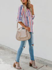 MULTICOLOR STRIPE LONG SLEEVE BLOUSE