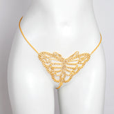 Super Hot Sparkling Diamond Bikini Thong Sexy Chest Chain Set--Gold