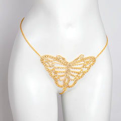 Super Hot Sparkling Diamond Bikini Thong Sexy Chest Chain Set--Gold