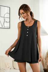 Solid Color Sleeveless Buttoned Lace-Up Comfortable Two Piece Set