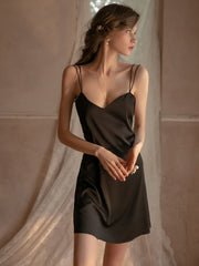 Sexy Cross Spaghetti Straps Short Sleeveless Black One-Piece Nightgown