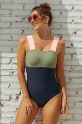 Square Neck Pink Strap Color block One Piece Paradise