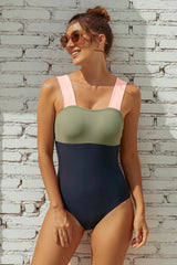 Square Neck Pink Strap Color block One Piece Paradise