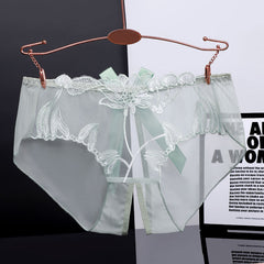 Flower Embroidered Sweet Bowknot Low Rise Large Size Briefs