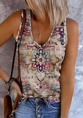 Ethnic Floral Button Casual Tank