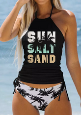 Sun Salt Sand Coconut Tree Halter Tankini Set - Black