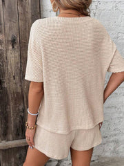 Round Neck Solid Color Knitted Casual Two-Piece Set