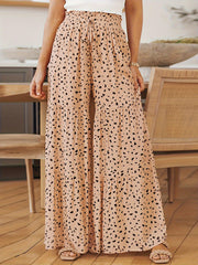 Wide-leg Leopard Print Ruffled Trousers