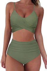 Bandeau High Waisted Tummy Control Two Piece Bikini