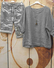 Summer Solid Color Casual Style Short Sleeve Suit