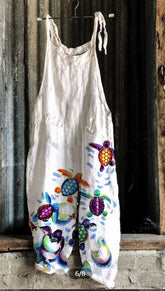 Cotton And Linen Suspender Printed Suspender Casual Jumpsuit