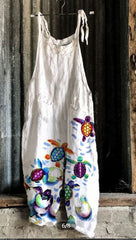 Cotton And Linen Suspender Printed Suspender Casual Jumpsuit