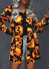 Halloween Skull Long Sleeve Open Front Cardigan