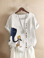 SHORT SLEEVE CASUAL CARTOON PRINT TSHIRT