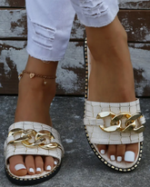 Crocodile Chain Wide Strap Slippers
