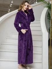 Jacquard Flannel Belt Long Sleeves Sleepwear Pajamas For Autumn Winter