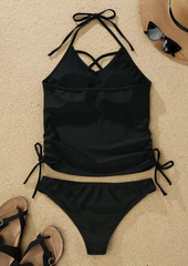 Dibs On The Captain Anchor Halter Tankini Set - Black