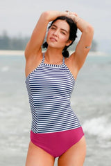 Elastic Stripe Criss Cross Back Tankini Set
