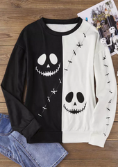 Halloween Color Block Ghost Face Long Sleeve Sweatshirt