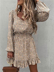 Floral Elastic Waist Ruffle Dress