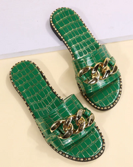 Crocodile Chain Wide Strap Slippers
