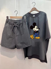 Fashionable Slim Fit Loose T-Shirt And Three-Quarter Pants Two-Piece Suit