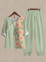 Floral Print Casual Two-piece Suits