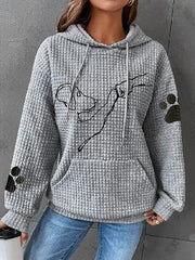 Long-Sleeved Hooded Dog Printed Casual Pullover Sweatshirt