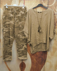 Irregular Hem Big Round Neck FivePoint Sleeve TwoPiece Suit