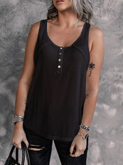 Solid Color U-Neck Button Modal Tank Shirt