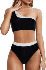 Cutout One Shoulder High Waisted Bikini High Cut Two Piece Swimsuits