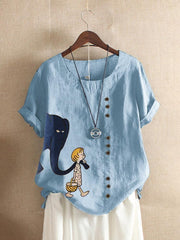 SHORT SLEEVE CASUAL CARTOON PRINT TSHIRT