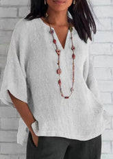 White Casual V Neck Soild Half Sleeve Blouse