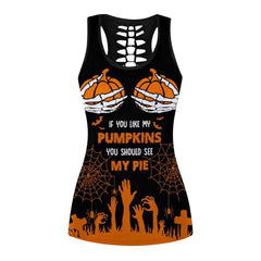 Halloween Black Skull Trousers Sleeveless Top Digital Printing Casual Suit Home Clothes